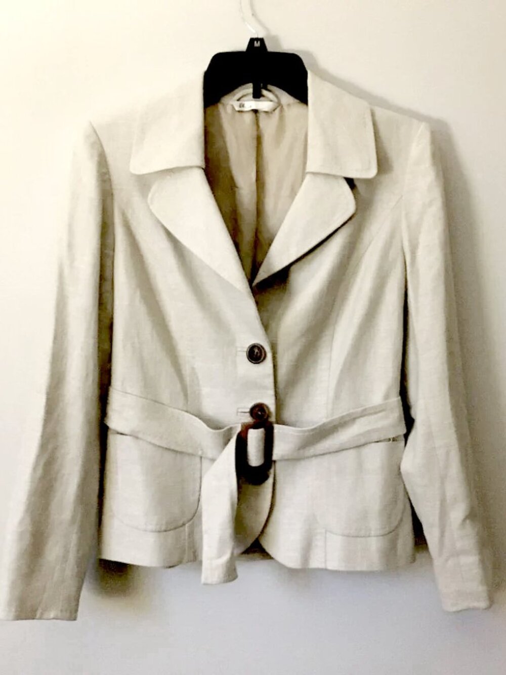 BHS Cream Linen Blend Belted Safari Blazer Utility Jacket 4 6